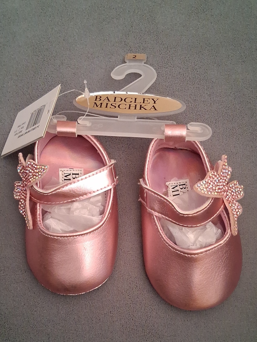 Badgley Mischka Girls Metallic Pink Butterfly Mary Jane Shoes